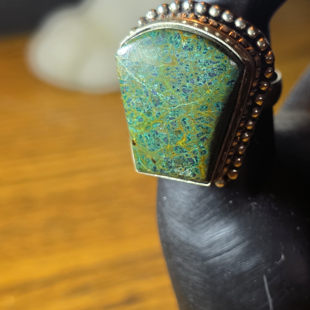 Gorgeous Moss Agate Stone Ring Set In Sterling Silver